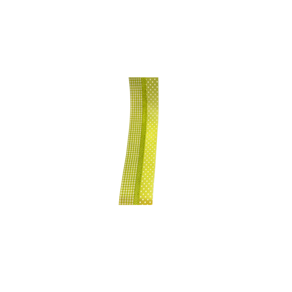 Markas - Κορδέλα Μονής Όψης Καρώ & Πουά, 25mmX9M Green Light - White 48392