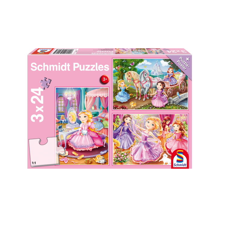Schmidt Spiele – Puzzle 3 in 1 Fairytale Princesses 24/24/24 Pcs 56217