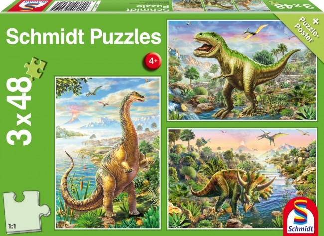 Schmidt Spiele - Puzzle 3 in 1 Δεινόσαυροι 48/48/48 Pcs 56202
