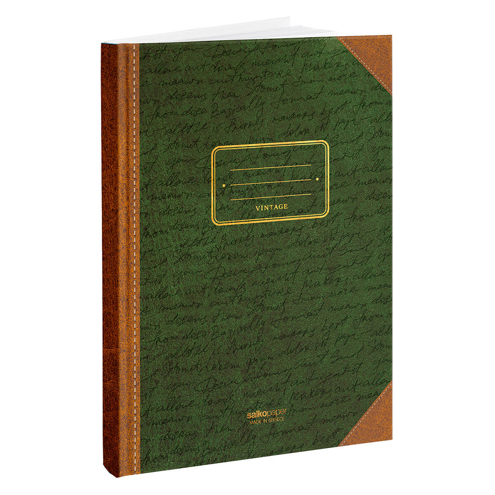 Salko Paper - Τετράδιο Βιβλιοδετημένο Vintage, Πράσινο 21 x 29 cm 3 Θ 96 Φύλλα 7962