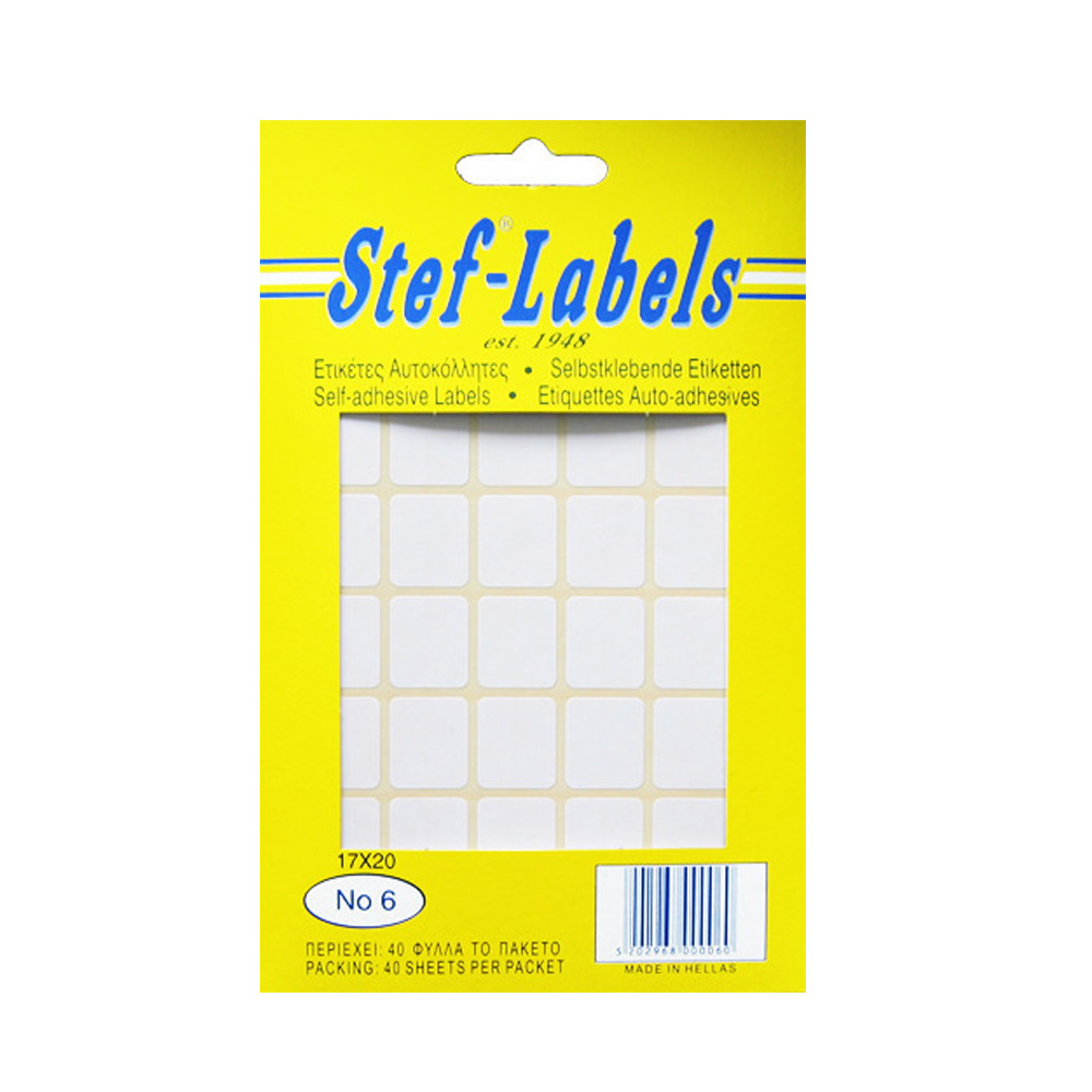 Stef-Labels - Ετικέτες Αυτοκόλλητες No6 17x20mm Πακέτο 40φ. (35 Ετικέτες/Φύλλο) 800006