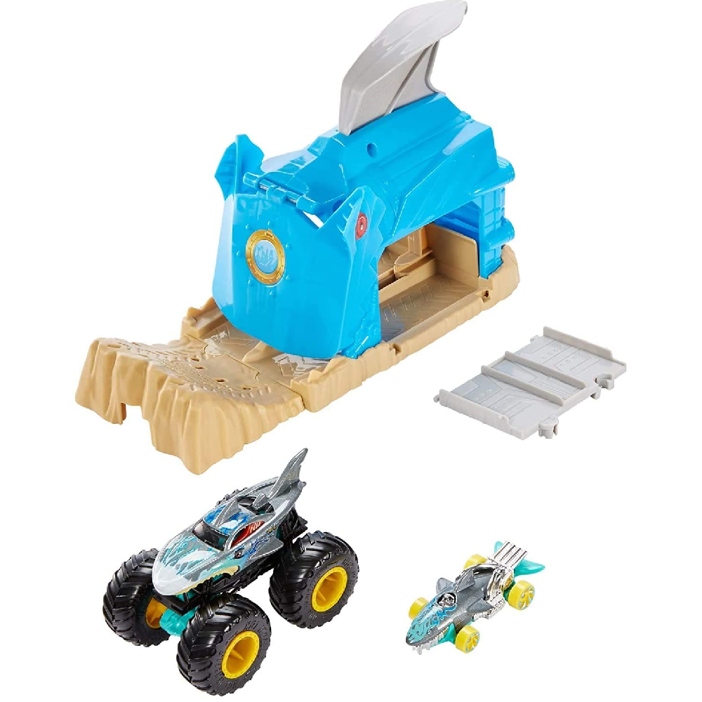 Mattel Hot Wheels - Monster Trucks, Pit And Launch Σετ Παιχνιδιού Εκτοξευτής Team Shark Wreak GKY03 (GKY01)