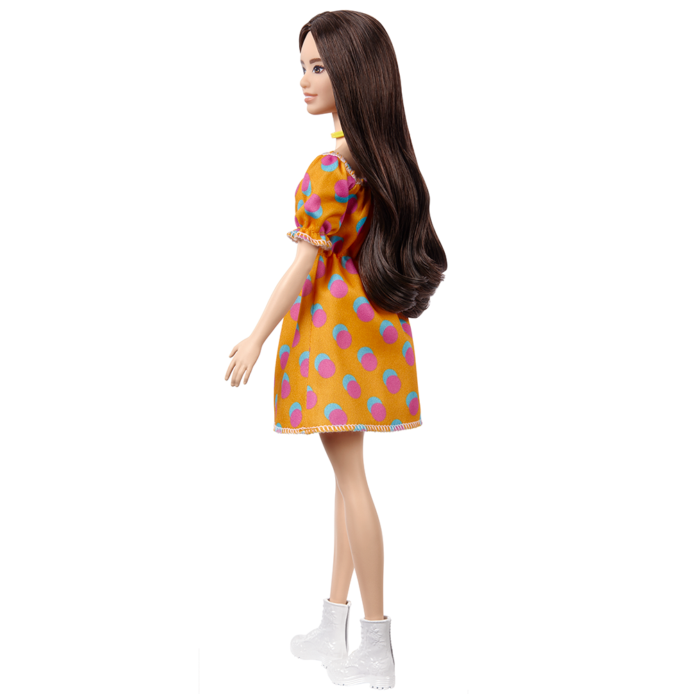 Mattel Barbie - Fashionistas Doll, No.160 Brunette Hair With Polka Dot Off-The-Shoulder Dress GRB52 (FBR37)