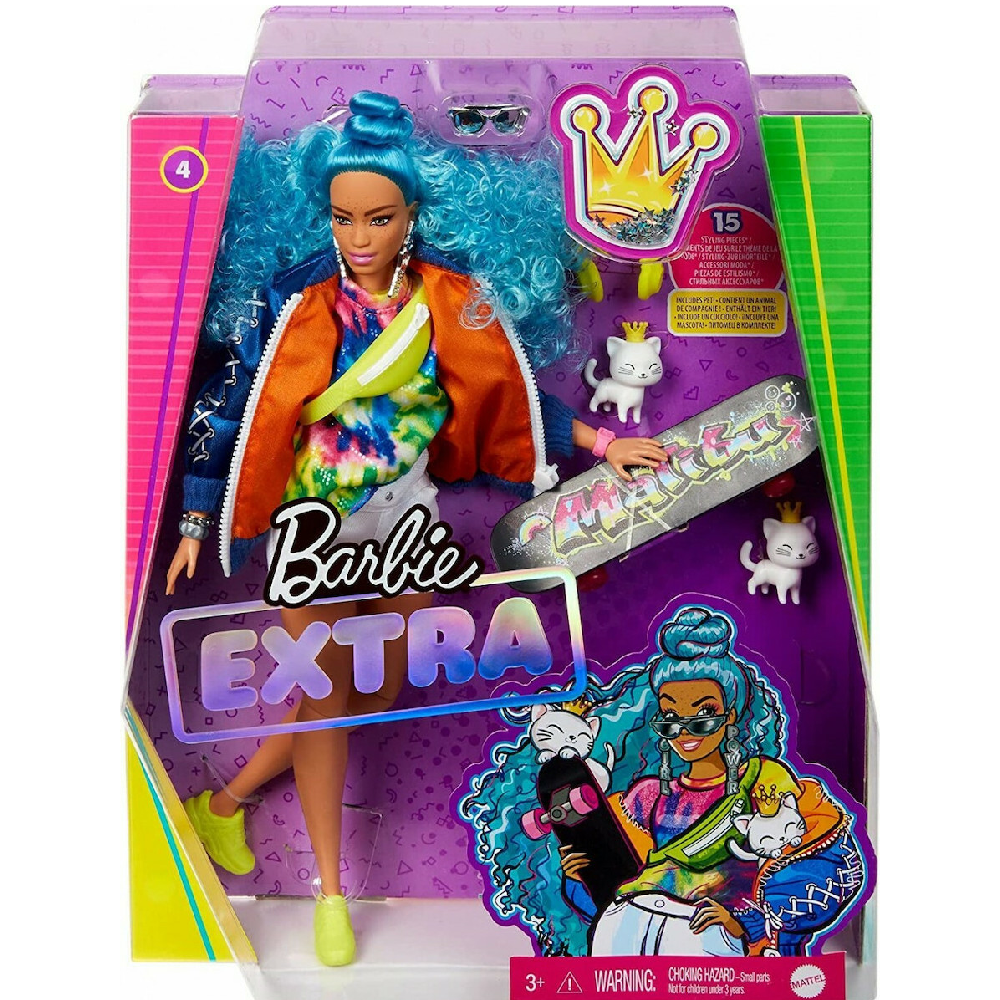 Mattel Barbie - Extra Doll, Blue Curly Hair GRN30 (GRN27)