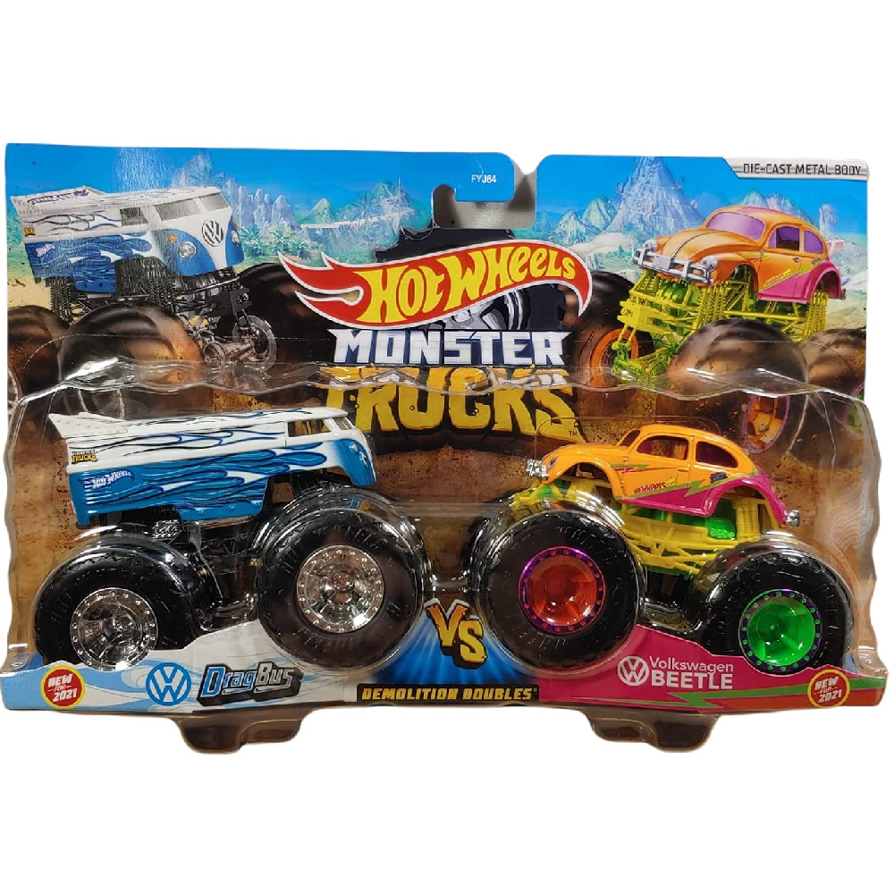 Mattel Hot Wheels - Monster Trucks, Drag Bus Vs Volkswagen Beetle GTJ48 (FYJ64)