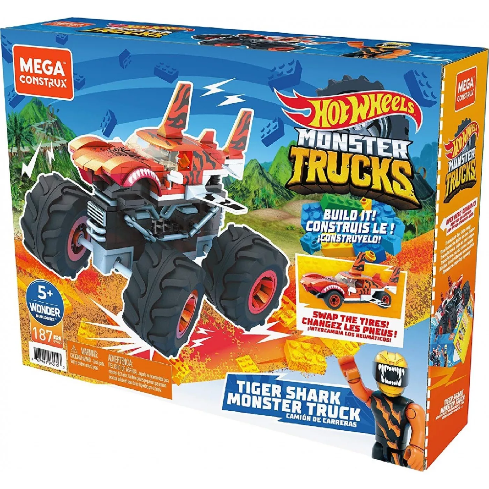 Mattel Hot Wheels - Mega Bloks, Mega Constract, Tiger Shark Monster Truck GVM26 (GVM14)