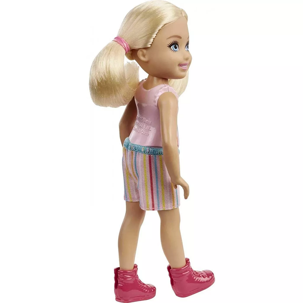 Mattel Barbie - Club Chelsea, Blonde Doll Wearing Skirt With Striped Print And Pink Boots GXT38 (DWJ33)