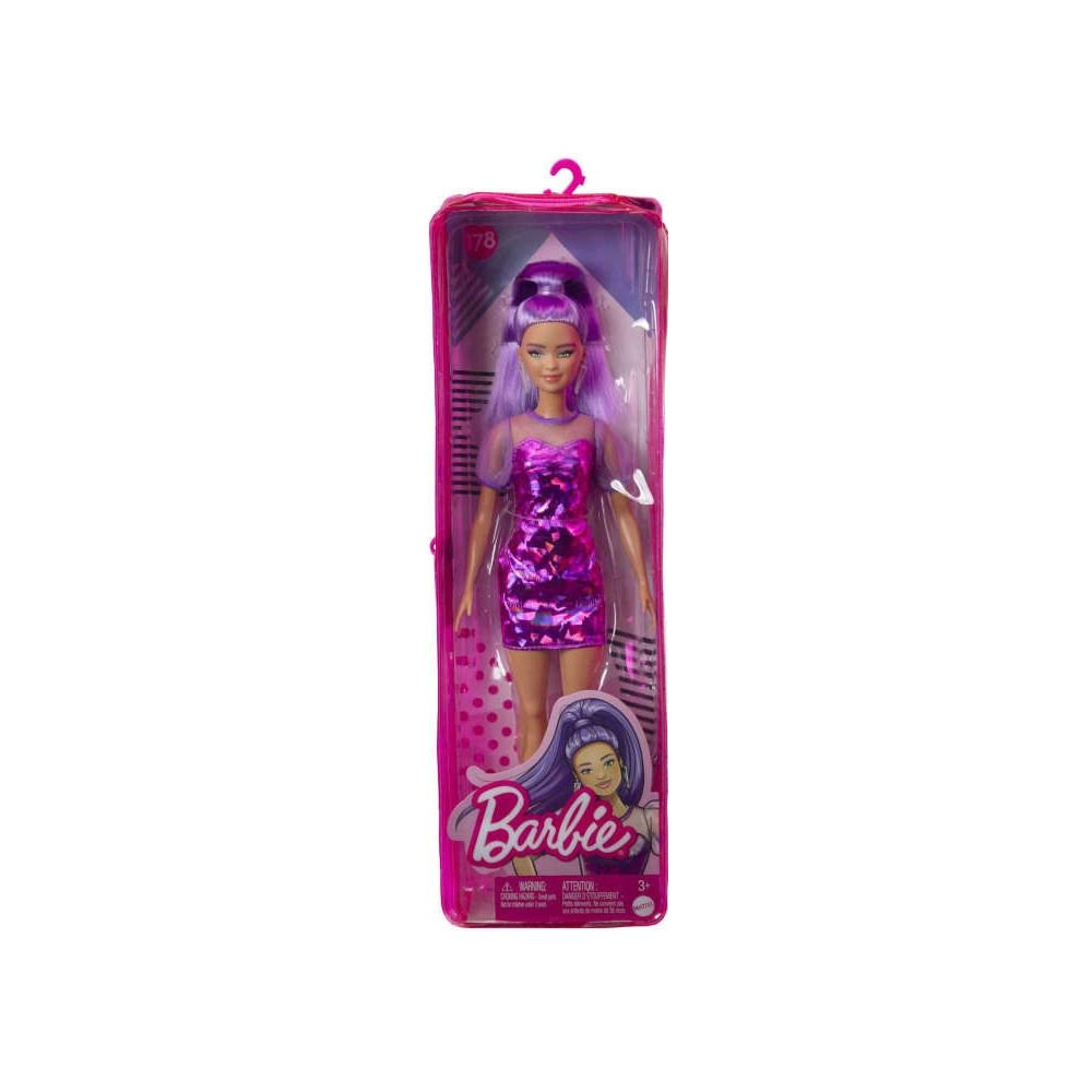 Mattel Barbie - Fashionistas Doll, No.178 Petite, Long Purple Hair & Purple Metallic Dress HBV12 (FBR37)