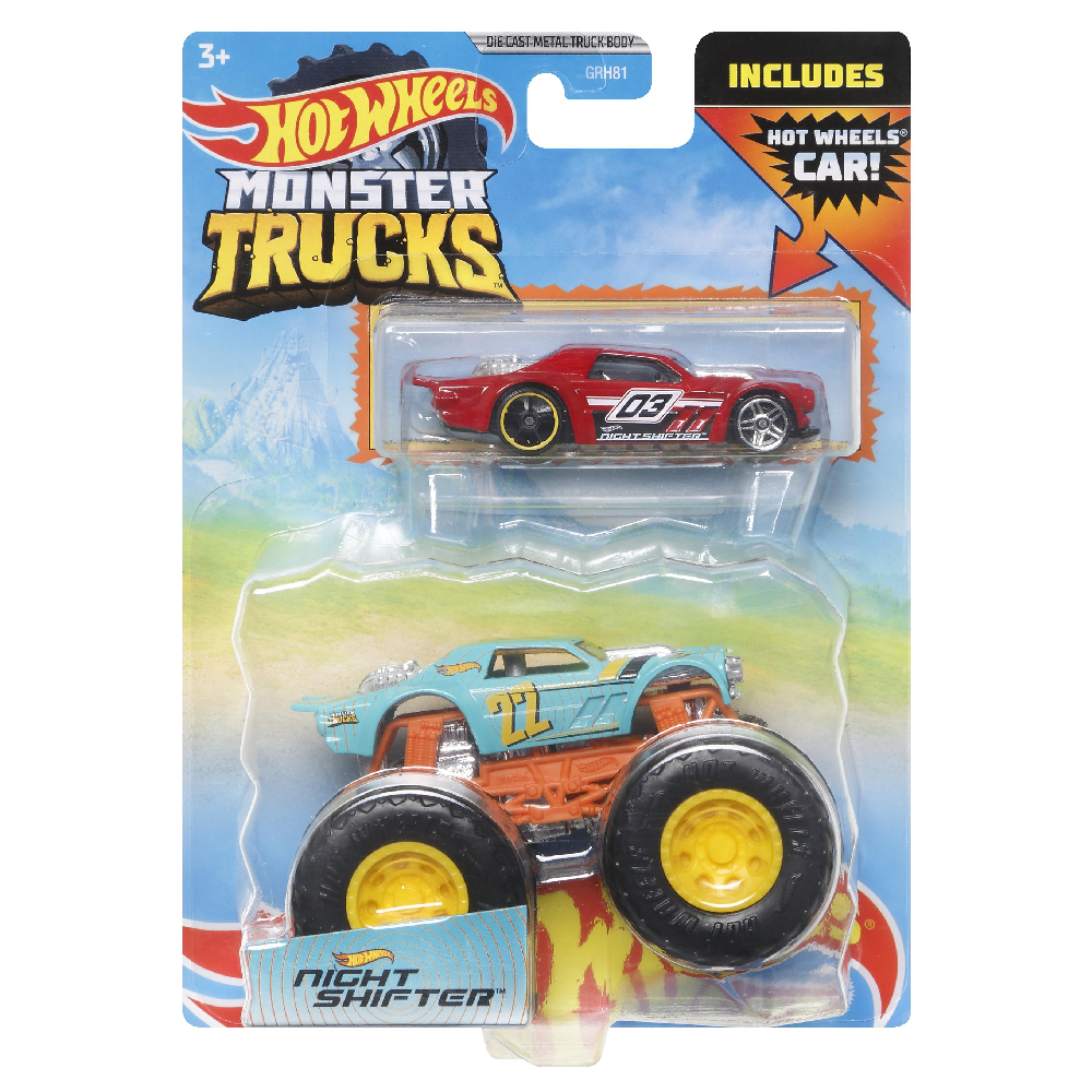 Mattel Hot Wheels - Monster Truck Με Αυτοκινητάκι, Night Shifter HDB93 (GRH81)