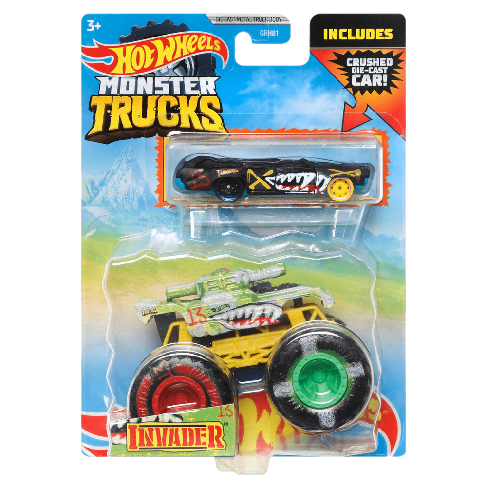 Mattel Hot Wheels - Monster Truck Με Αυτοκινητάκι, Invader HDB97 (GRH81)