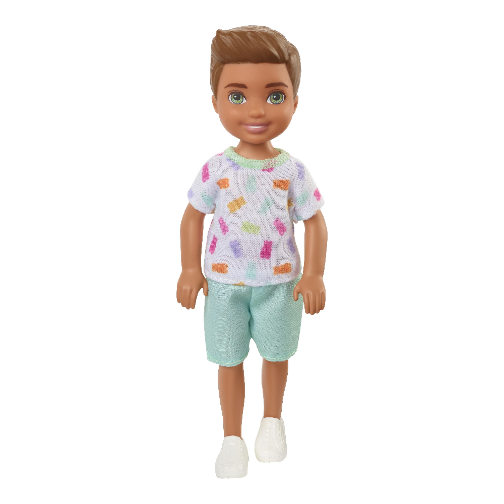 Mattel Barbie - Barbie Chelsea Celsi And Friends Boy Doll (Brunette) Colorful Printed T-Shirt, Blue Shorts And White Shoes HGT06 (DWJ33)