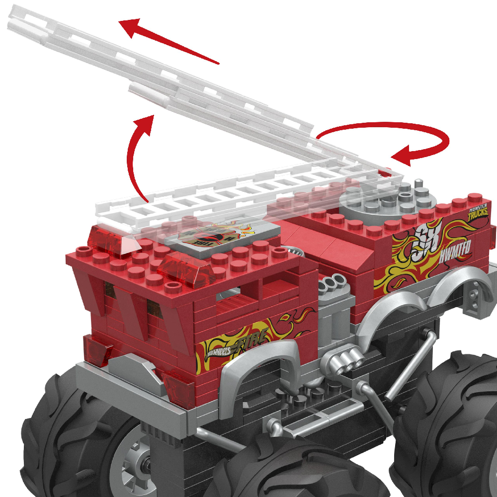 Mattel Hot Wheels - Mega Bloks, Monster Trucks, Πυροσβεστικό Όχημα 2 Σε 1 HHD19