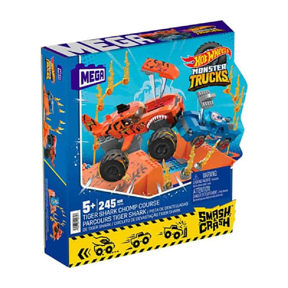 Mattel Hot Wheels - Monster Trucks, Smash N Crash Tiger Shark Chomp Course HKF88