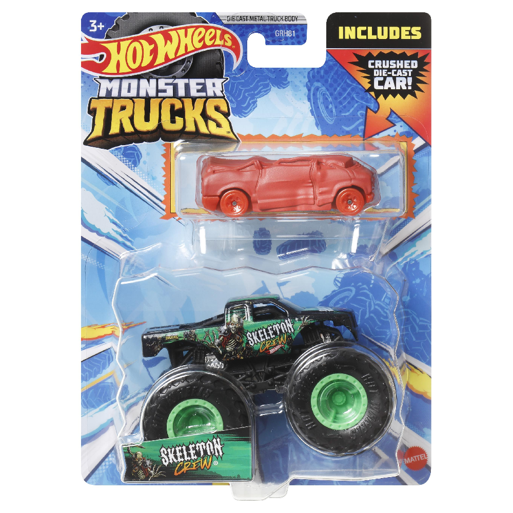 Mattel Hot Wheels - Monster Truck Με Αυτοκινητάκι, Skeleton Crew HKM11 (GRH81)