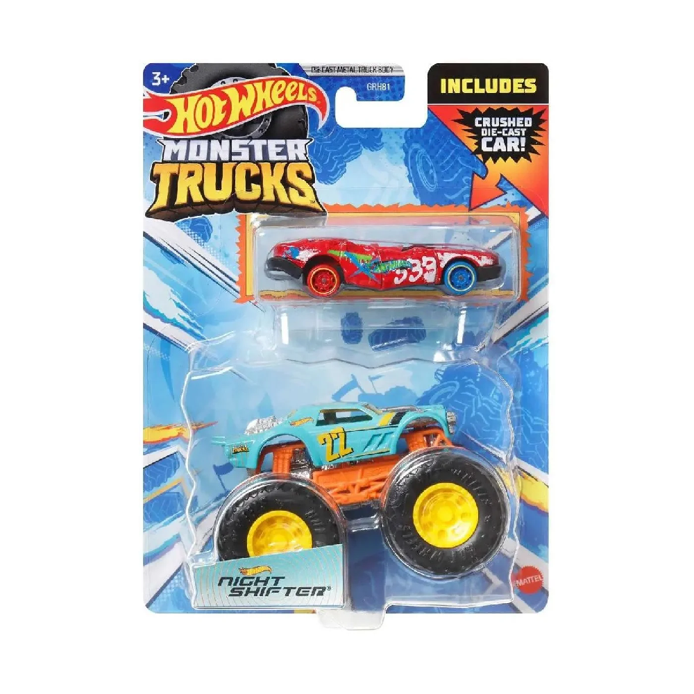 Mattel Hot Wheels - Monster Truck Με Αυτοκινητάκι, Night Shifter HKM18 (GRH81)