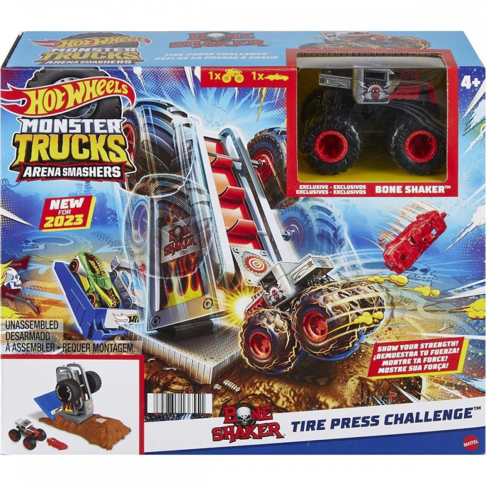 Mattel Hot Wheels - Monster Trucks Arena Smashers, Bone Shaker, Tire Press Challenge HNB88 (HNB87)