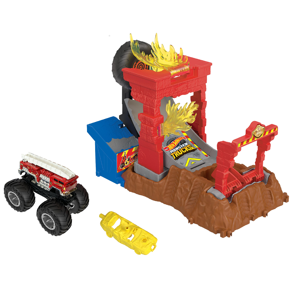 Mattel Hot Wheels - Monster Trucks Arena Smashers, 5 Alarm, Fire Crash Challenge HNB90 (HNB87)