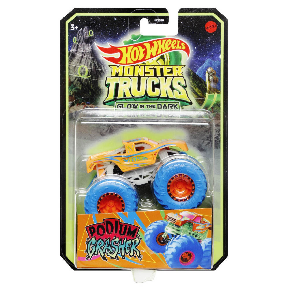 Mattel Hot Wheels - Monster Trucks, Glow In The Dark, Podium Crasher HWC84 (HCB50)