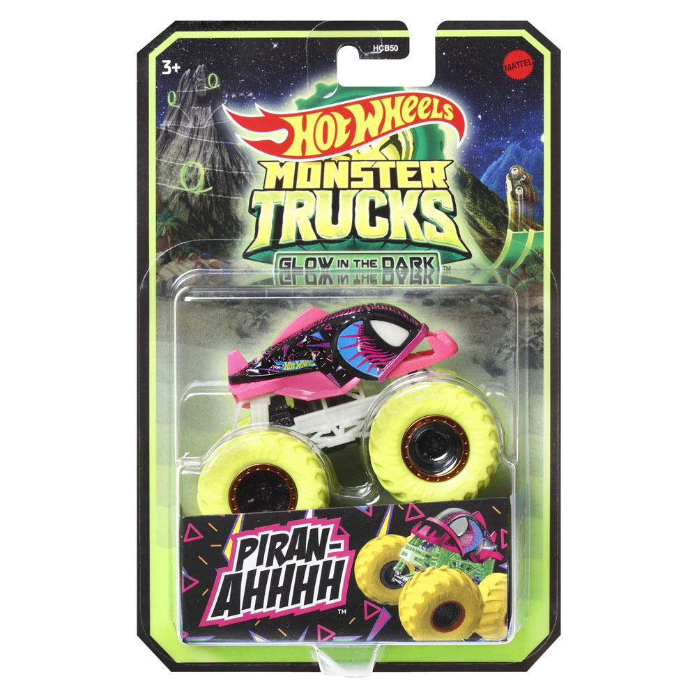 Mattel Hot Wheels - Monster Trucks, Glow In The Dark, Piran-Ahhhh HWC85 (HCB50)