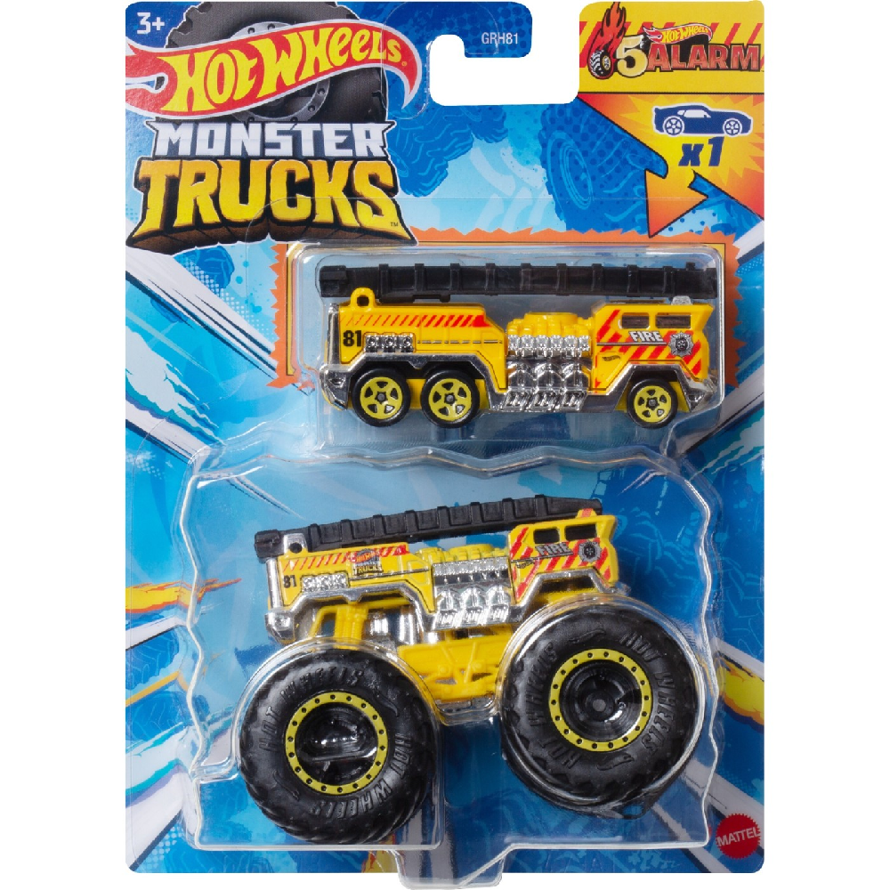 Mattel Hot Wheels - Monster Truck Με Αυτοκινητάκι, Alarm HWN39 (GRH81)