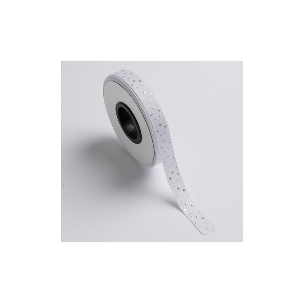 Kyriacou - Κορδέλα Gros 15mmX25M, Ανάγλυφη Μεταλλική, Stars, White/Silver JGROXSM1STA02-X15X25-0105XX