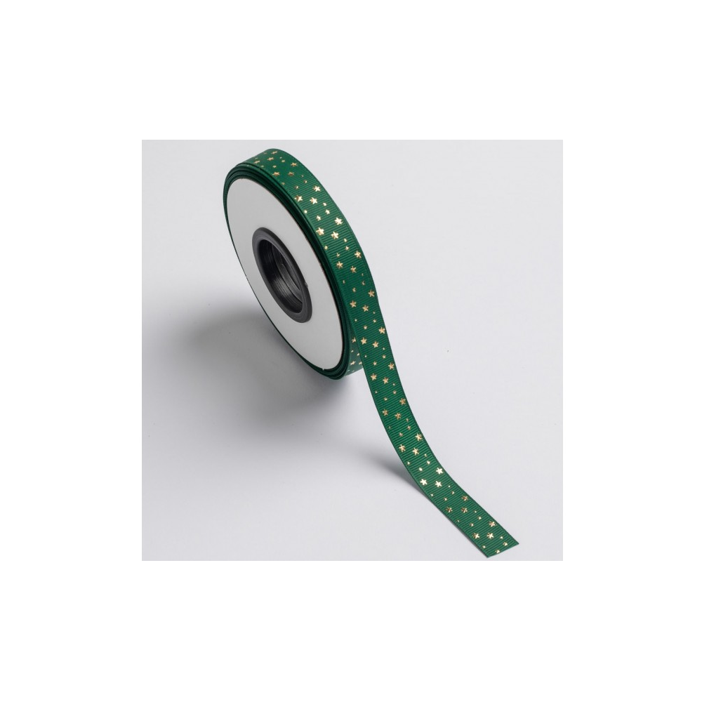 Kyriacou - Κορδέλα Gros 15mmX25M, Ανάγλυφη Μεταλλική, Stars, Green Dark/Gold JGROXSM1STA02-X15X25-6581XX