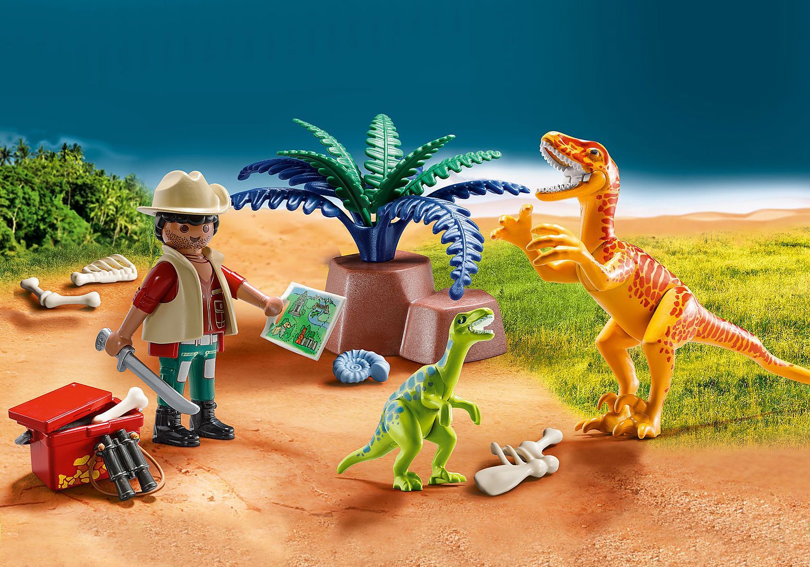 Playmobil Dino - Maxi Βαλιτσάκι, Εξερευνητής Και Δεινόσαυροι 70108
