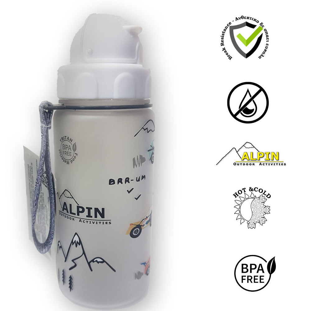 Alpin - Παγούρι Πλαστικό Alpin Kids Με Καλαμάκι, Tritan White, Vehicles 400 ML ΤR400V