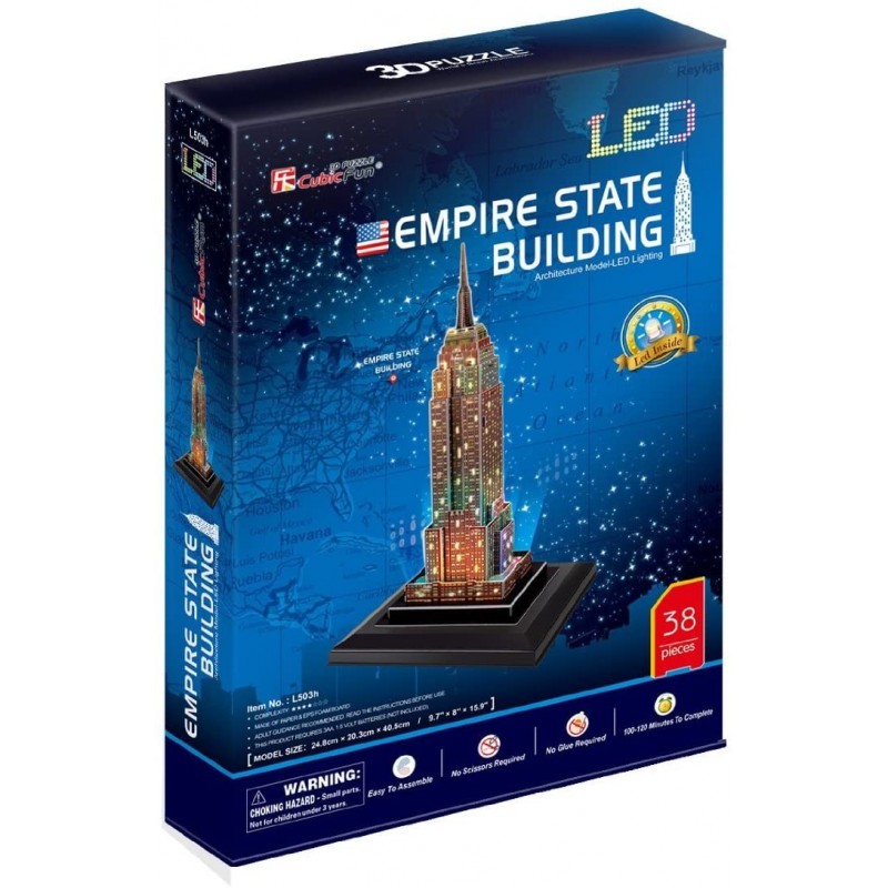 Cubic Fun - 3D Led Puzzle Architecture Model Led Lighting, Empire State Building 38 Pcs L503h