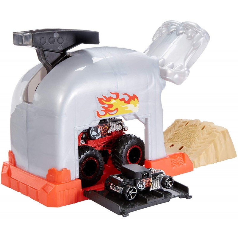 Mattel Hot Wheels - Monster Trucks,Pit And Launch Σετ Παιχνιδιού Εκτοξευτής Team Bone Shaker GKY02 (GKY01)