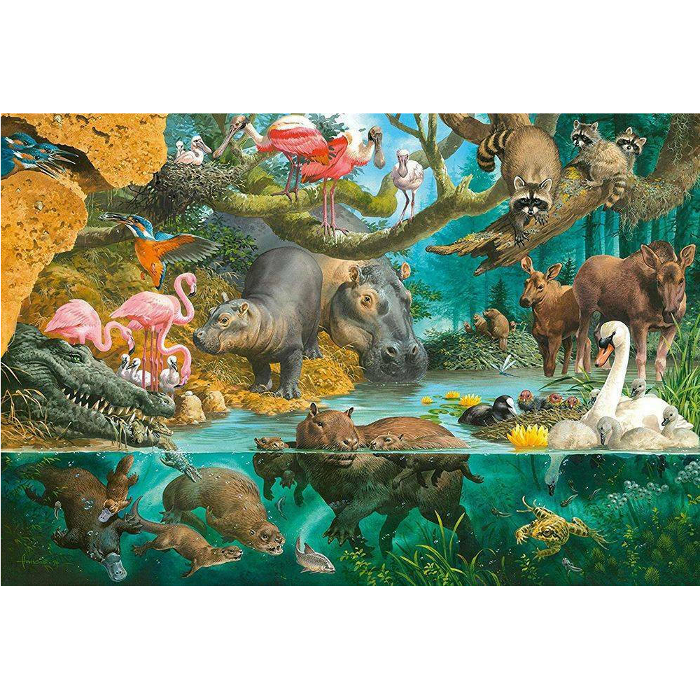 Schmidt Spiele - Puzzle Animal Families At The Riverside 100 Pcs 56306