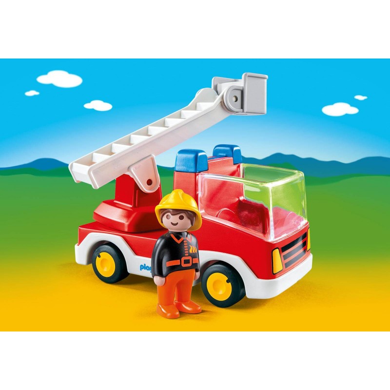 Playmobil 1.2.3 - Πυροσβέστης Με Κλιμακοφόρο Όχημα 6967